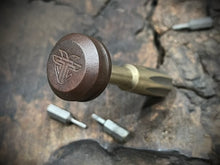 Load image into Gallery viewer, The Turas Bit Driver Aged Brass w/ Chocolate Micarta Cap #541
