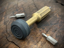 Load image into Gallery viewer, The Turas V2 EDC Bit Driver Aged Brass w/ Linen Micarta Cap #227
