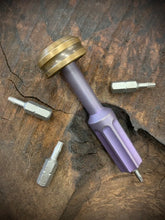 Load image into Gallery viewer, The Turas V2 EDC Bit Driver Aged Purple Titanium w/ Brass Cap #315
